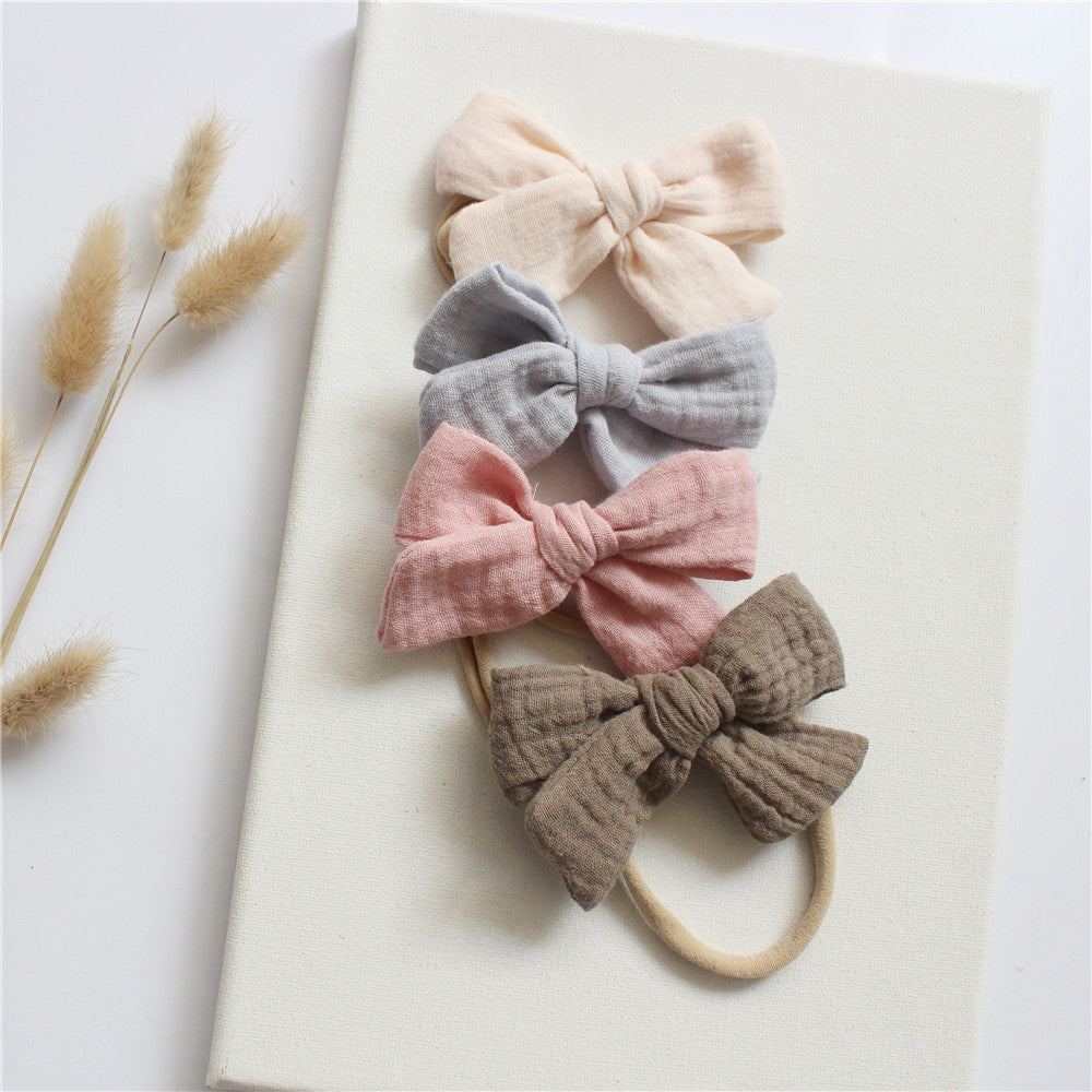 🎀 Soft, Sweet & Stylish – Baby Cotton Gauze Bow Headband Set (4-Pack) - Daily Cozy Closet