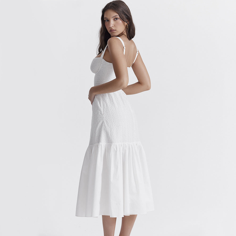 🤍 Elegant Simplicity – Cotton Linen White Mid-Length Dress - Daily Cozy Closet
