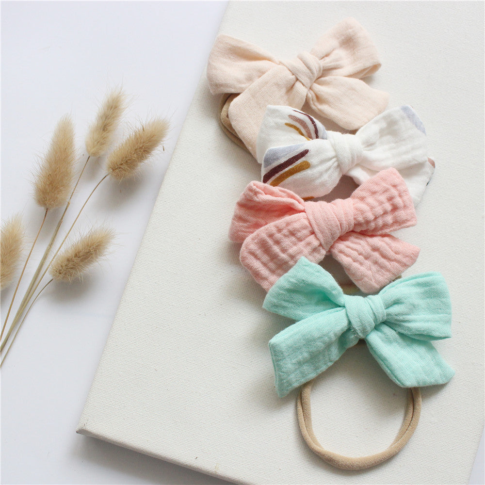 🎀 Soft, Sweet & Stylish – Baby Cotton Gauze Bow Headband Set (4-Pack) - Daily Cozy Closet