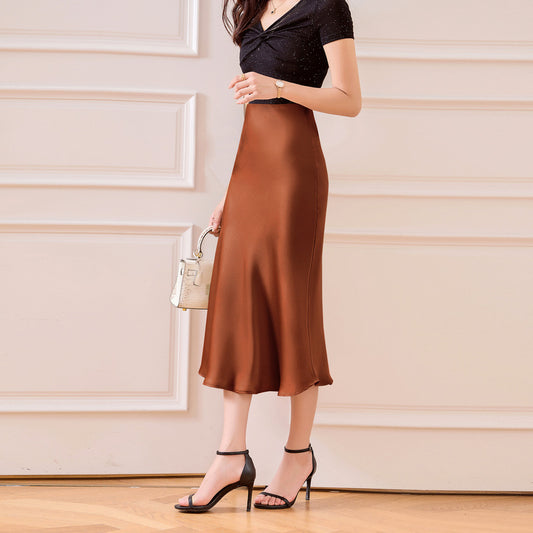 ✨ Elegant Shine, Everyday Comfort – Slimming Satin A-Line Skirt - Daily Cozy Closet