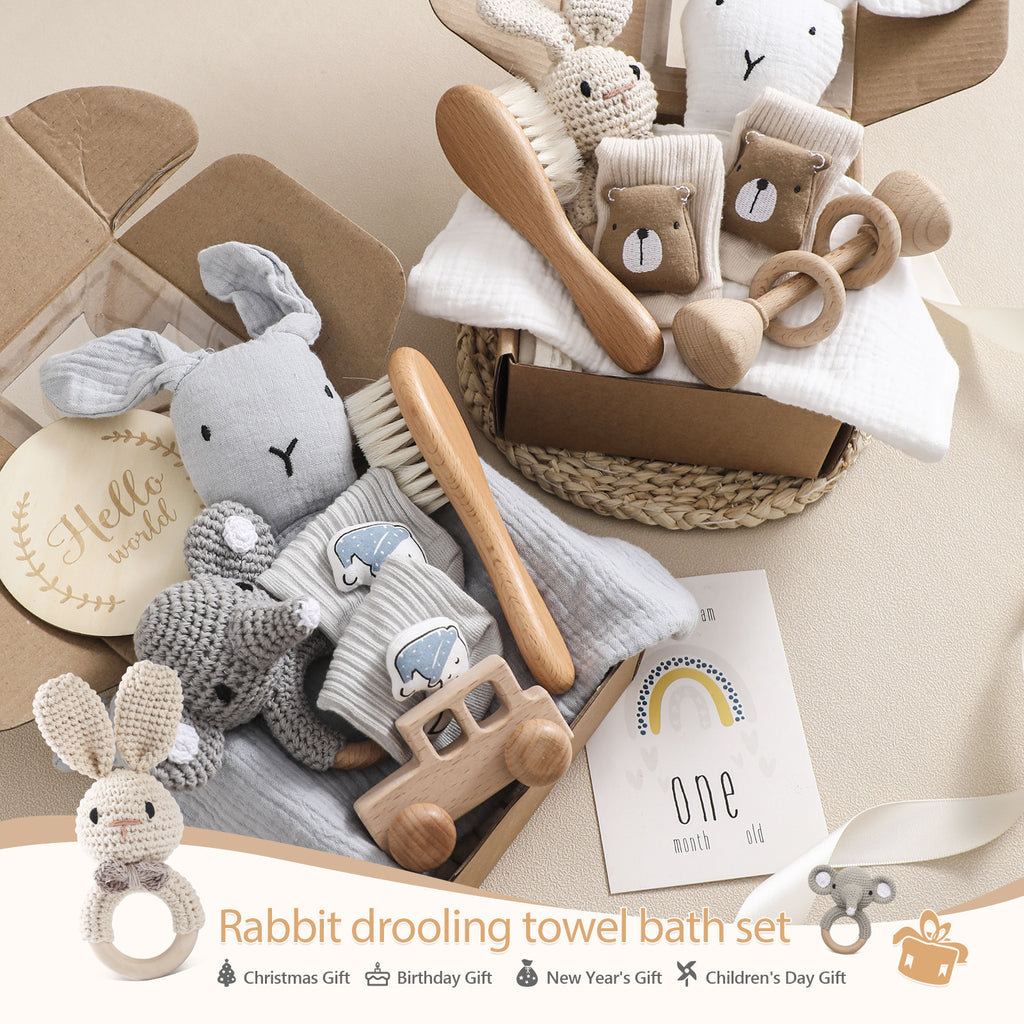 🐰 Soft & Soothing Infant Gift Set – Rattle Rabbit + Bath Towel Combo - Daily Cozy Closet