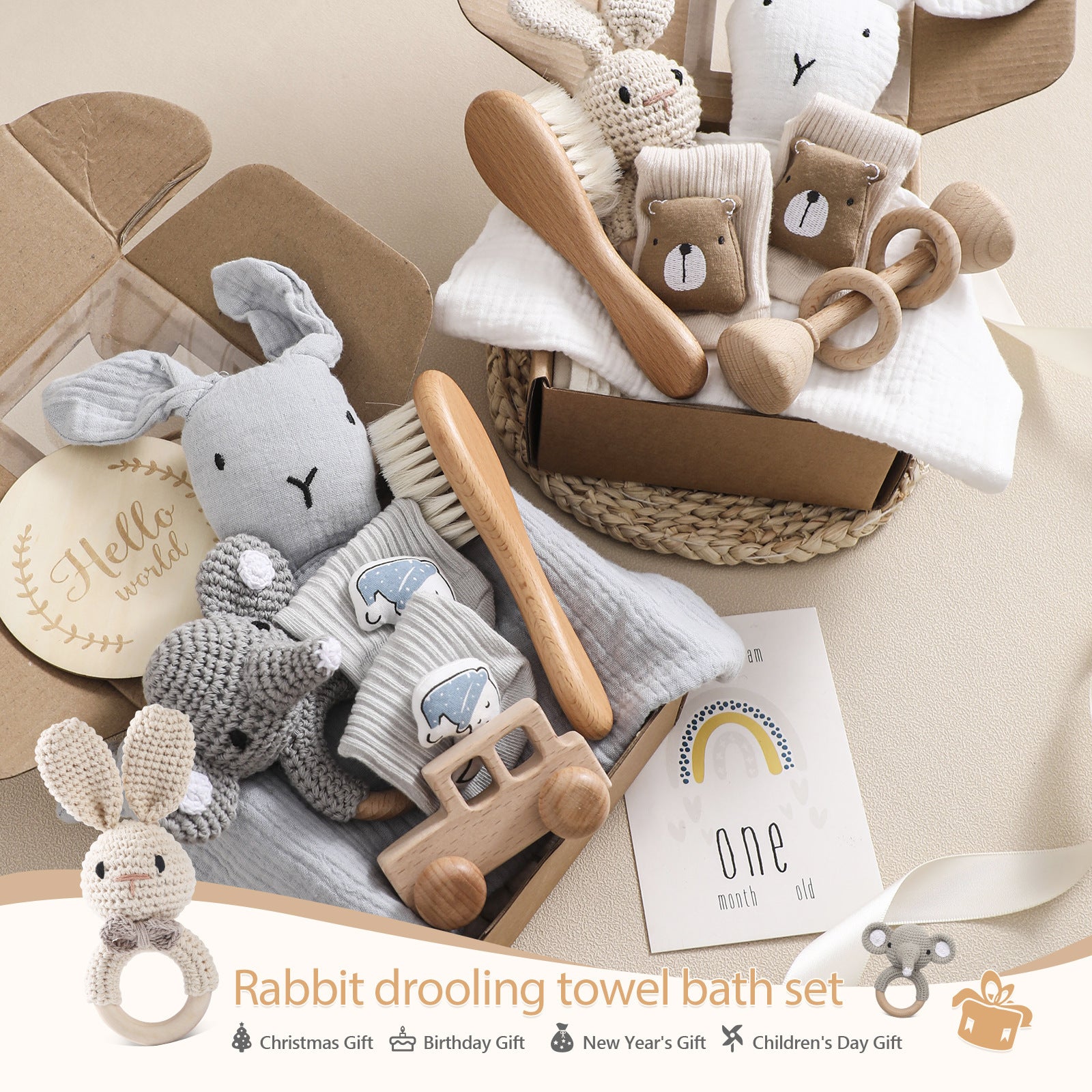 🐰 Soft & Soothing Infant Gift Set – Rattle Rabbit + Bath Towel Combo - Daily Cozy Closet
