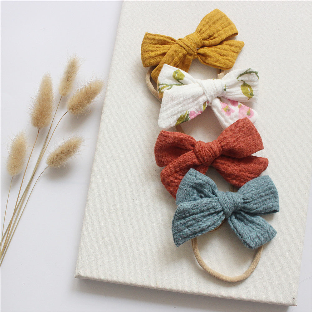 🎀 Soft, Sweet & Stylish – Baby Cotton Gauze Bow Headband Set (4-Pack) - Daily Cozy Closet