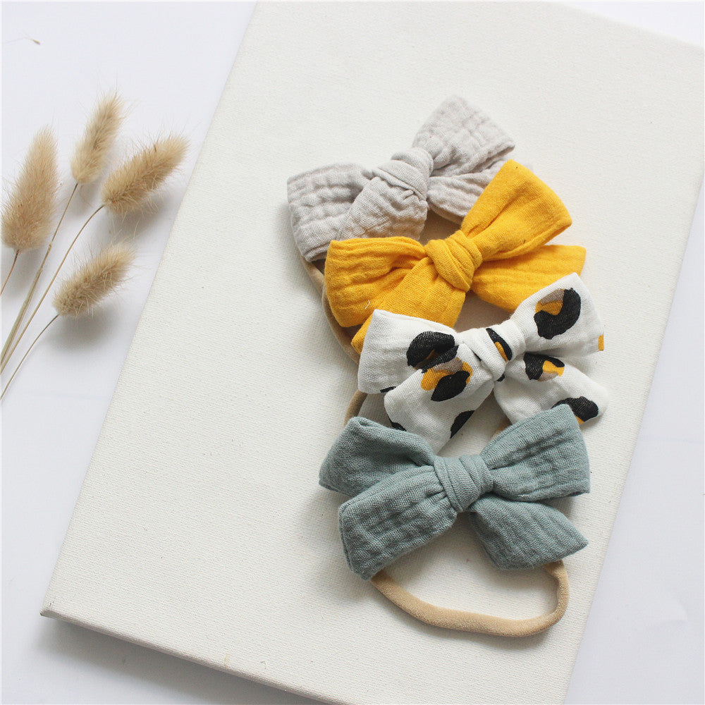 🎀 Soft, Sweet & Stylish – Baby Cotton Gauze Bow Headband Set (4-Pack) - Daily Cozy Closet