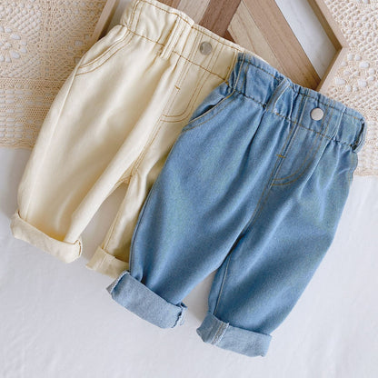 Baby Solid Color Casual High Waist Soft Jeans - Daily Cozy Closet