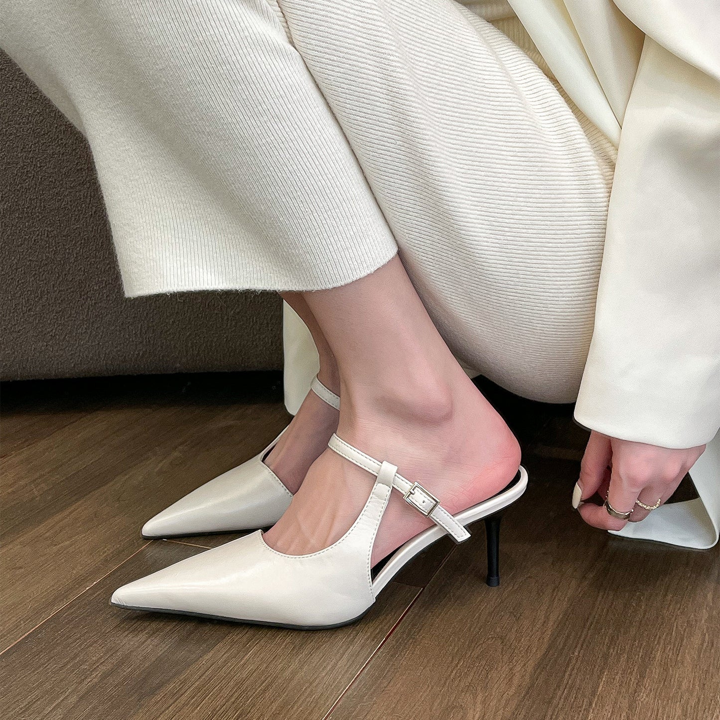 👠 Sleek & Chic – Women’s Pointed Toe High Heel Half Slippers with Ankle Strap - Daily Cozy Closet