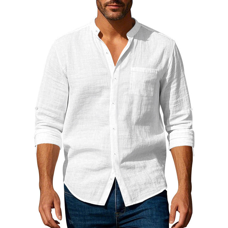 👔 Stylish Long Sleeve Stand Collar Shirt with Pockets – Casual Comfort for Men - Daily Cozy Closet
