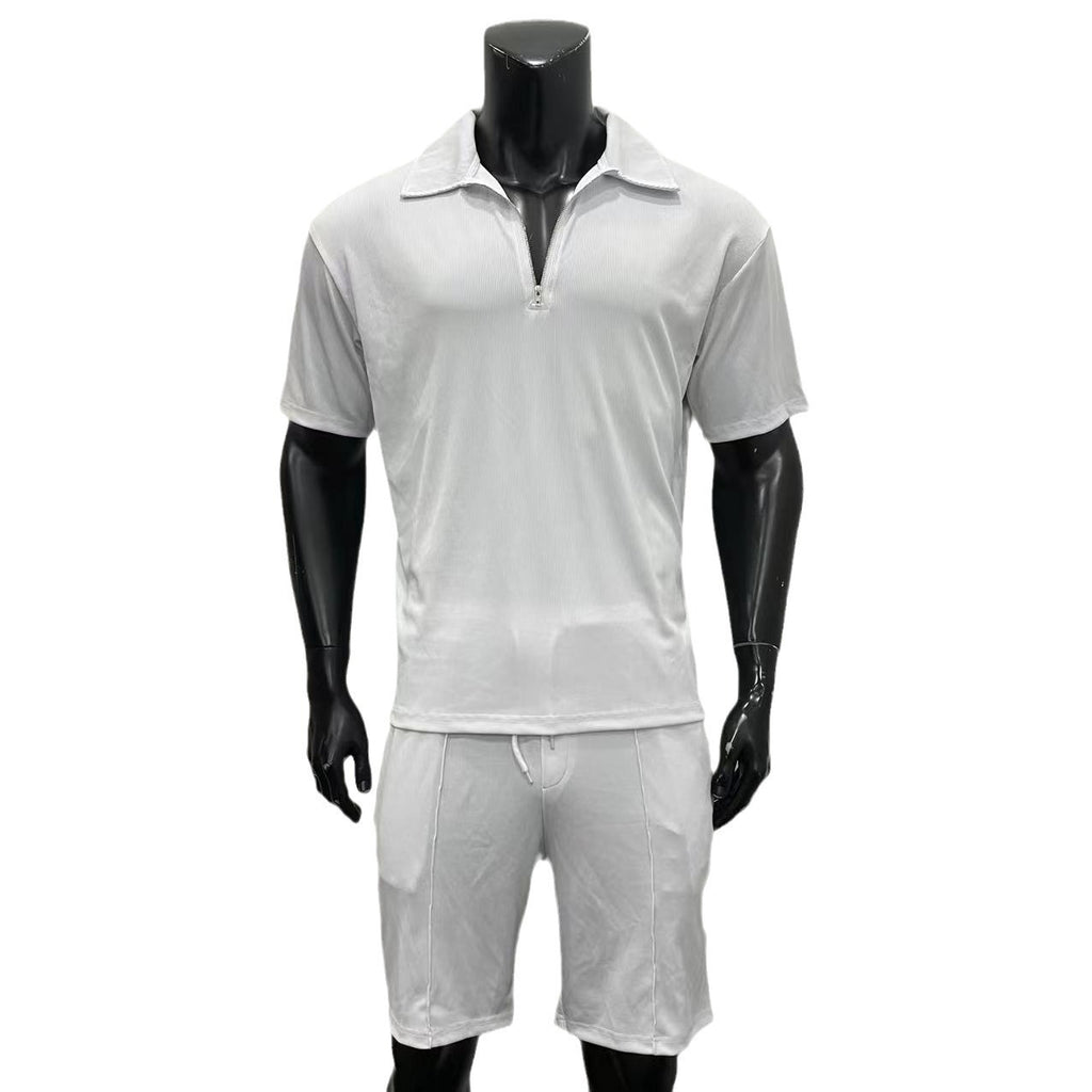 Summer Fashion Mens Clothing  Men's Suits New Zipper Polo Casual Short Sleeve Drawstring Shorts Men's Set - Daily Cozy Closet