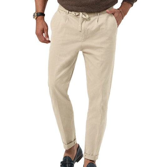 🧵 Effortless Meets Polished – Men’s Drawstring Straight-Leg Suit Pants