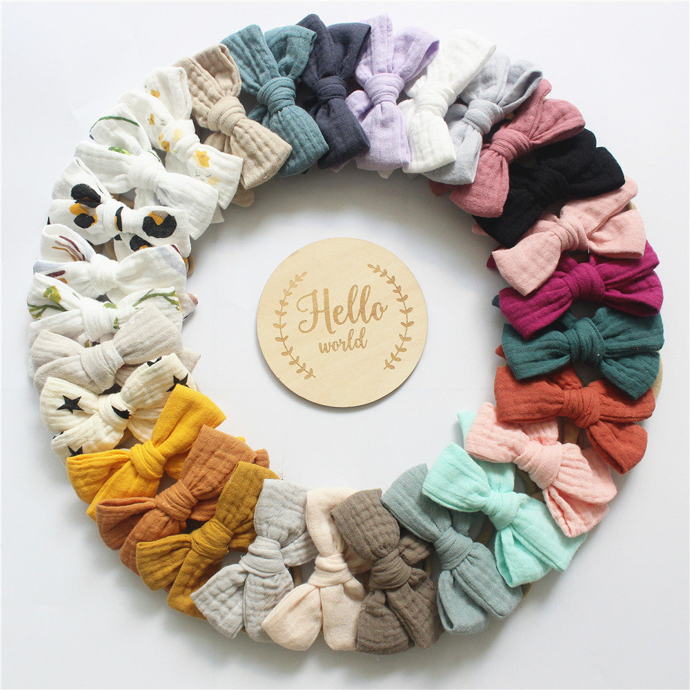 🎀 Soft, Sweet & Stylish – Baby Cotton Gauze Bow Headband Set (4-Pack) - Daily Cozy Closet