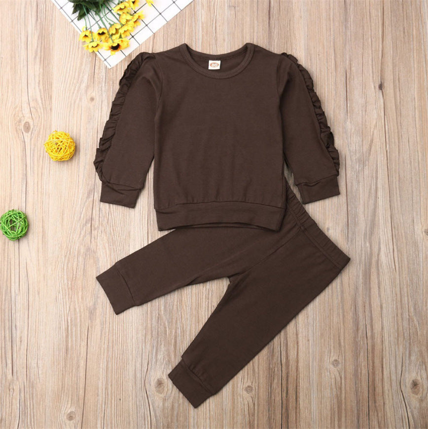 Newborn Baby Boys Girls Ruffles Jumper Solid Long Sleeve Sweatshirt Tops Pants Infant Kids 2Pcs Outfits Clothes Set Fall Clothes - Daily Cozy Closet