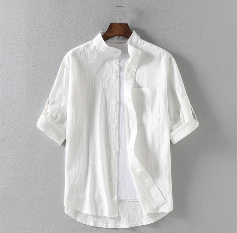 🌿 Effortless Style – Men's Linen Stand Collar Loose Shirt - Daily Cozy Closet