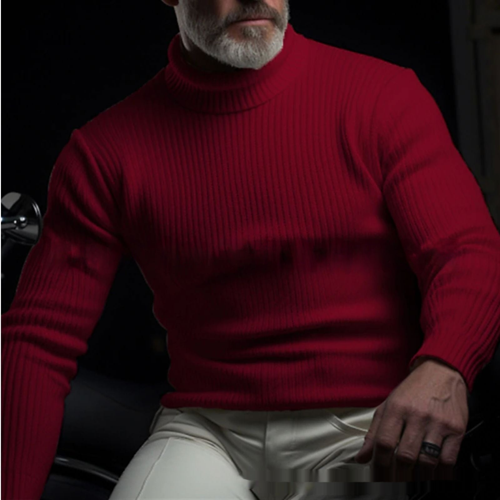 🧶 Men's Slim Fit Turtleneck Sweater – Solid Color Pullover - Daily Cozy Closet