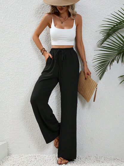 👖 Effortless Comfort – Women's Casual Drawstring Wide-Leg Pants - Daily Cozy Closet