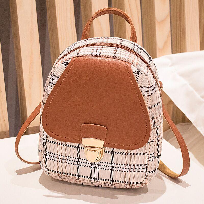 Ladies Check Lock Small Backpack One Shoulder Diagonal Handbag Coin Purse - Daily Cozy Closet