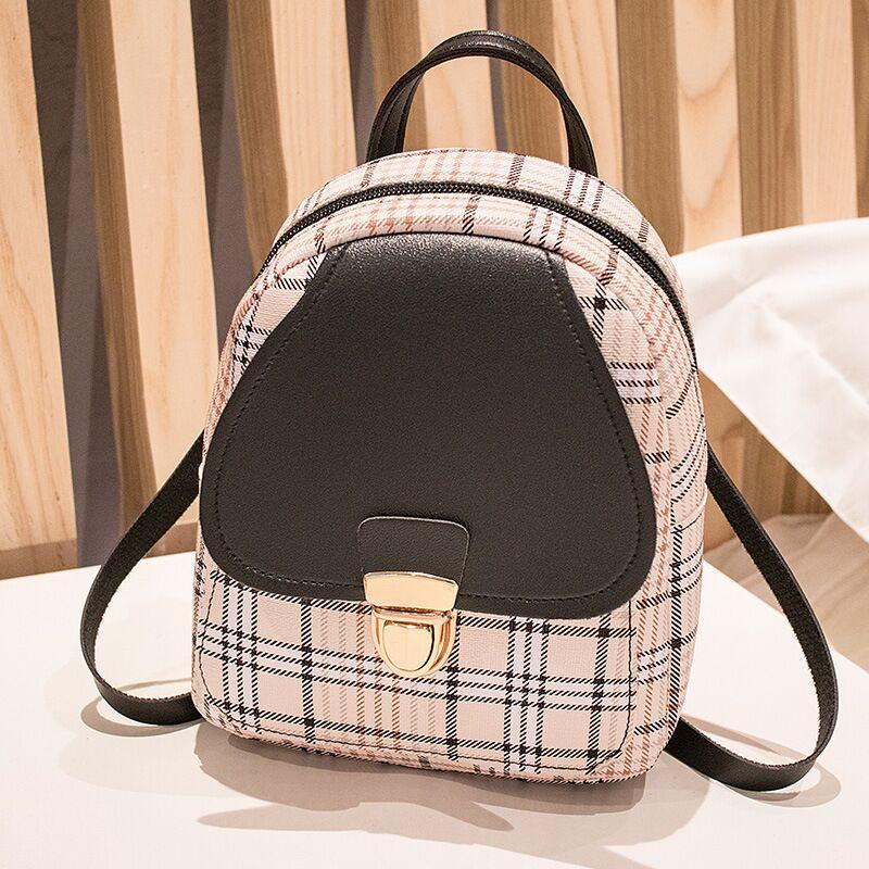 Ladies Check Lock Small Backpack One Shoulder Diagonal Handbag Coin Purse - Daily Cozy Closet