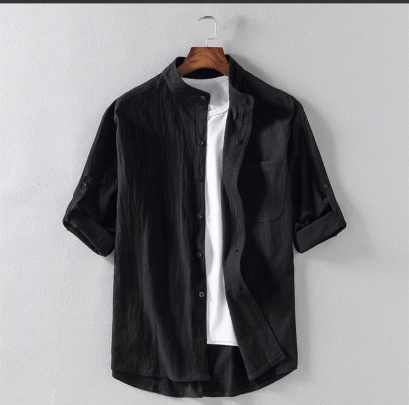 🌿 Effortless Style – Men's Linen Stand Collar Loose Shirt - Daily Cozy Closet