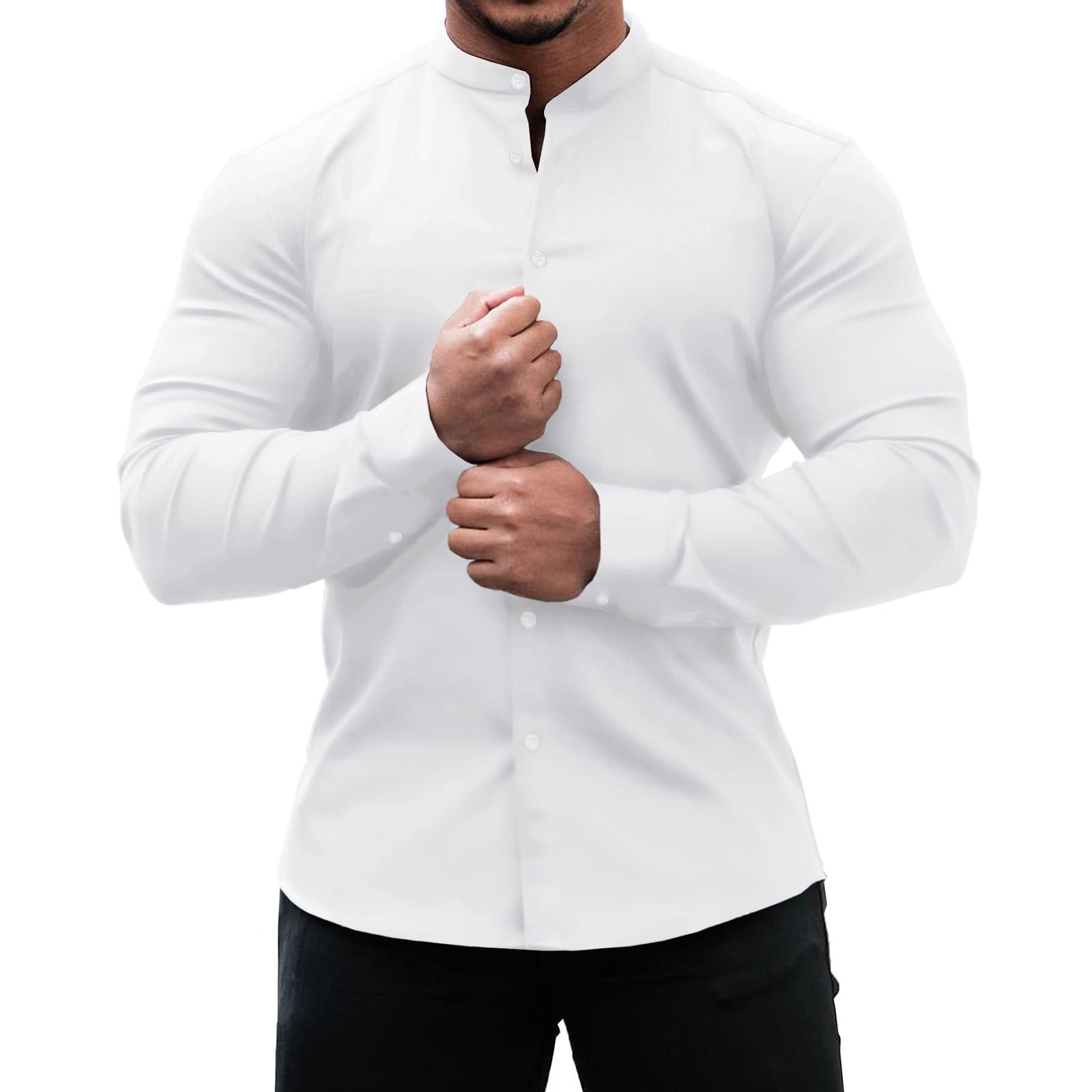 Long Sleeve Shirt Men Casual Button Down Slim Tops Solid Color Casual Mens Clothing - Daily Cozy Closet