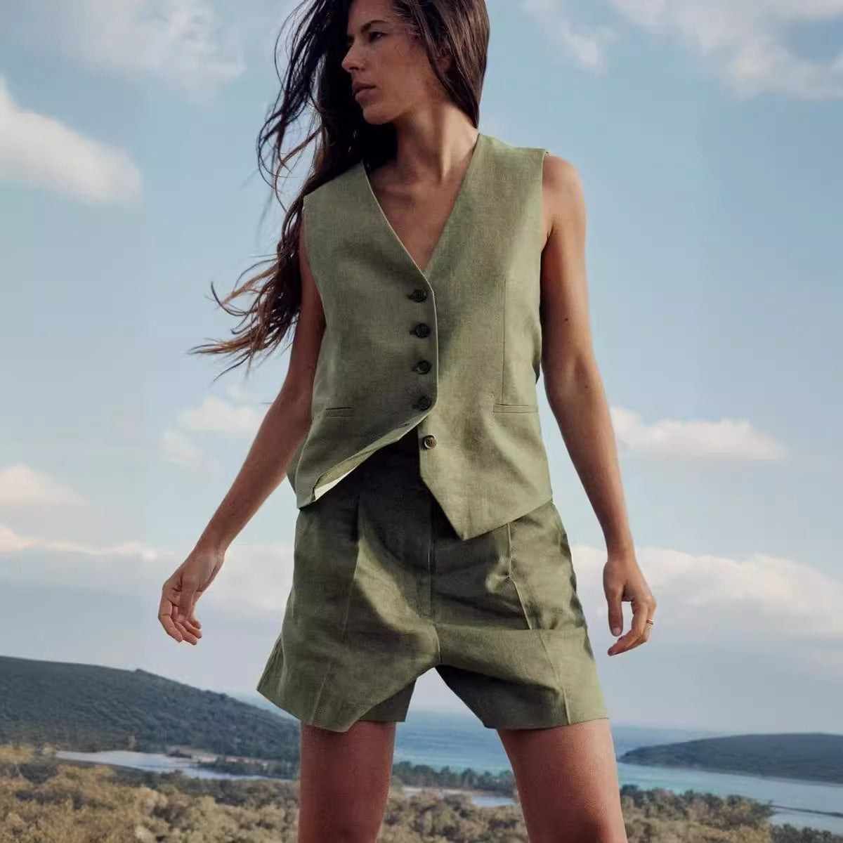 🌿  Summer-Ready – Women’s Linen Blend Sleeveless Top & Shorts Set - Daily Cozy Closet
