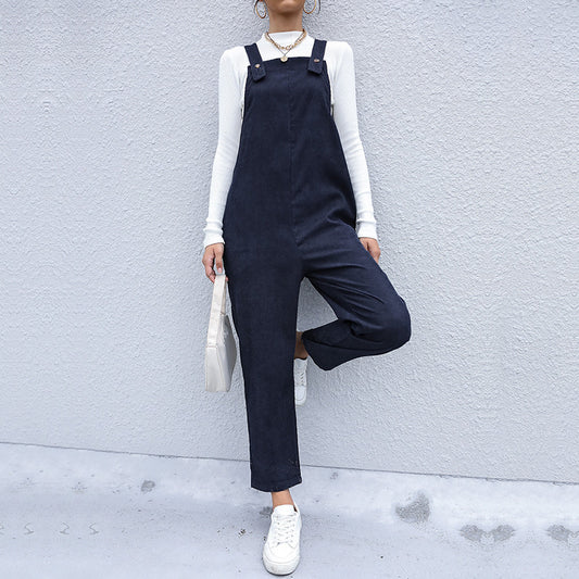 🍂 Cozy & Effortless – Women’s Autumn Corduroy Suspender Pants