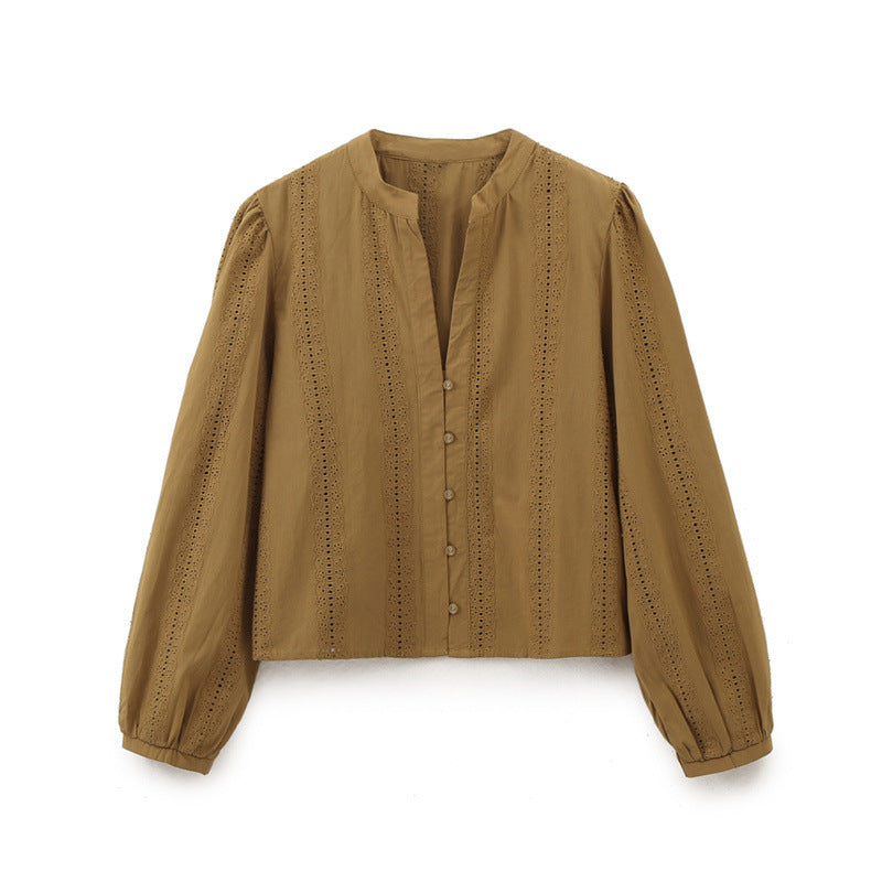 💙 Embroidered Elegance – Long Sleeve Button-Up Shirt - Daily Cozy Closet