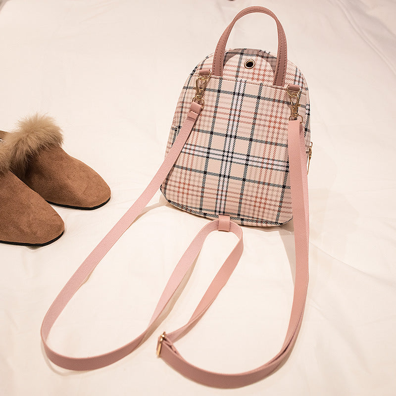 Ladies Check Lock Small Backpack One Shoulder Diagonal Handbag Coin Purse - Daily Cozy Closet