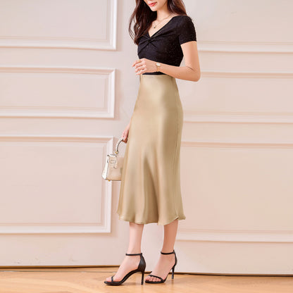 ✨ Elegant Shine, Everyday Comfort – Slimming Satin A-Line Skirt - Daily Cozy Closet