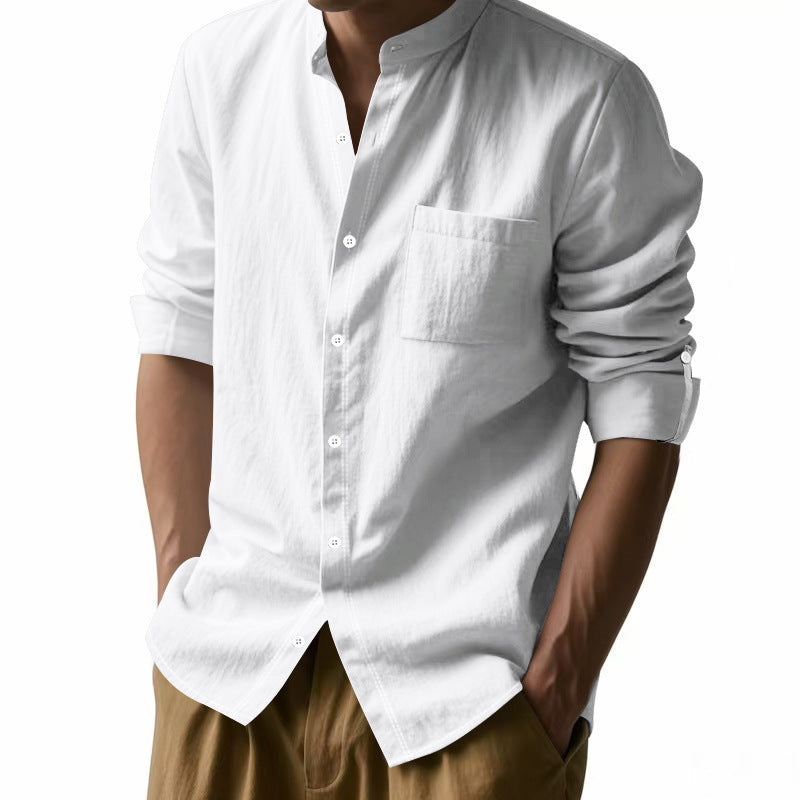 👔 Stylish Long Sleeve Stand Collar Shirt with Pockets – Casual Comfort for Men - Daily Cozy Closet
