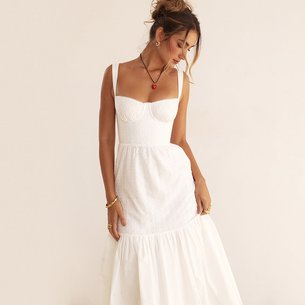 🤍 Elegant Simplicity – Cotton Linen White Mid-Length Dress - Daily Cozy Closet