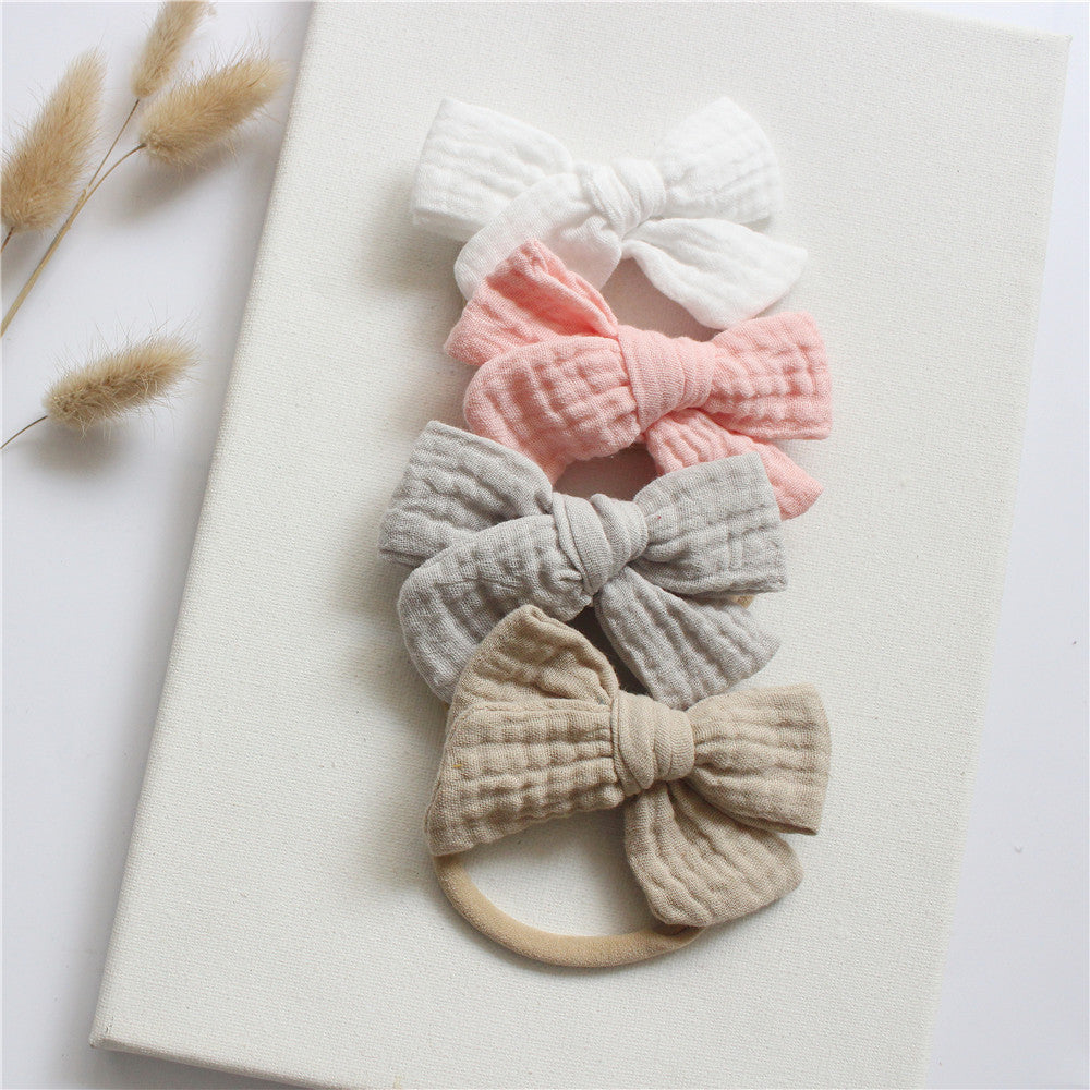 🎀 Soft, Sweet & Stylish – Baby Cotton Gauze Bow Headband Set (4-Pack) - Daily Cozy Closet