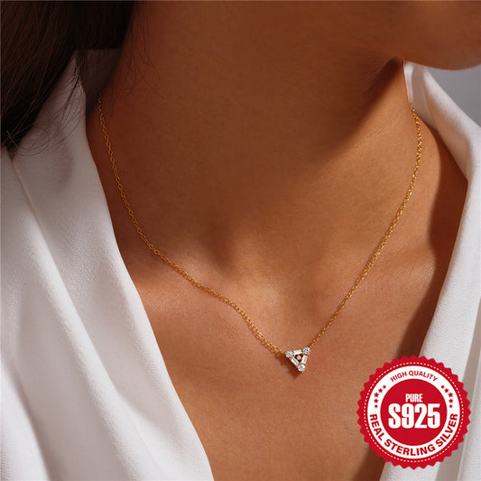 💎 S925 Sterling Silver Personalized Triangle Diamond Short Necklace For Ladies - Daily Cozy Closet