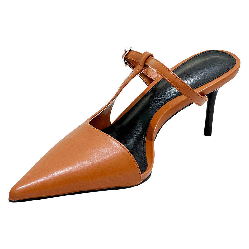 👠 Sleek & Chic – Women’s Pointed Toe High Heel Half Slippers with Ankle Strap - Daily Cozy Closet