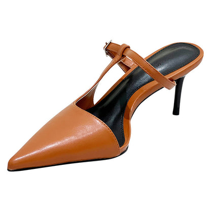 👠 Sleek & Chic – Women’s Pointed Toe High Heel Half Slippers with Ankle Strap - Daily Cozy Closet