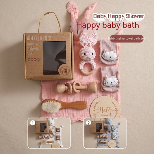 🐰 Soft & Soothing Infant Gift Set – Rattle Rabbit + Bath Towel Combo - Daily Cozy Closet