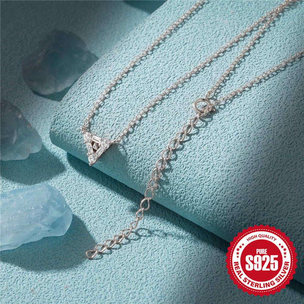 💎 S925 Sterling Silver Personalized Triangle Diamond Short Necklace For Ladies - Daily Cozy Closet