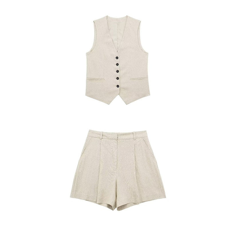 🌿  Summer-Ready – Women’s Linen Blend Sleeveless Top & Shorts Set - Daily Cozy Closet