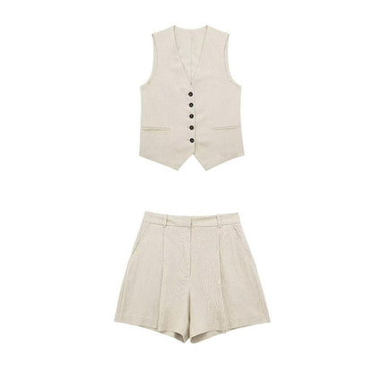 🌿  Summer-Ready – Women’s Linen Blend Sleeveless Top & Shorts Set - Daily Cozy Closet