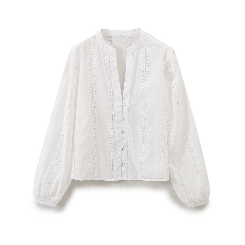 💙 Embroidered Elegance – Long Sleeve Button-Up Shirt - Daily Cozy Closet
