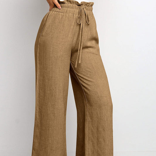 🌿 Effortless Comfort – Elastic Waist Cotton & Linen Cropped Harem Pants
