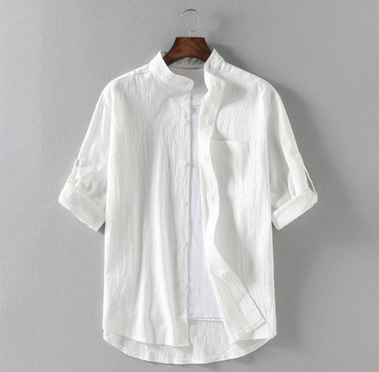 🌿 Effortless Style – Men's Linen Stand Collar Loose Shirt - Daily Cozy Closet