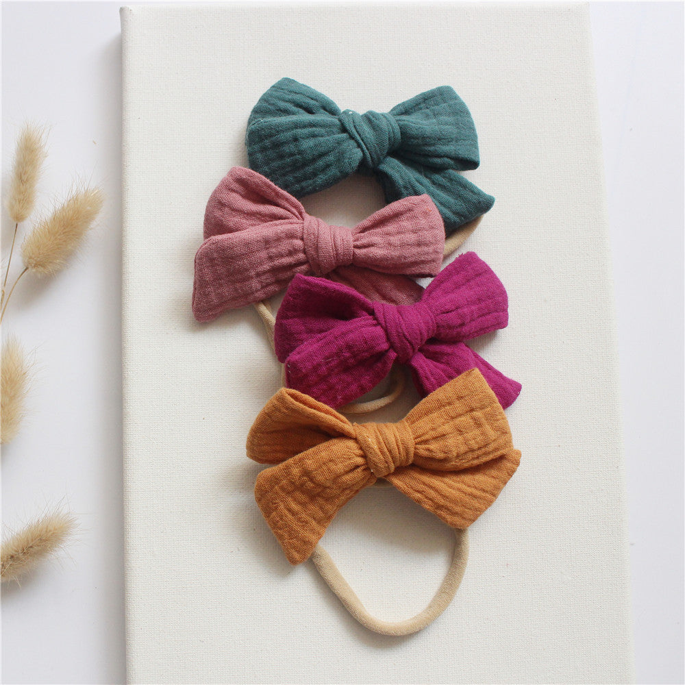🎀 Soft, Sweet & Stylish – Baby Cotton Gauze Bow Headband Set (4-Pack) - Daily Cozy Closet