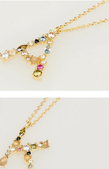 ✨ Shine Bright, Spell It Out – Colorful Crystal Letter Necklace in 925 Silver - Daily Cozy Closet