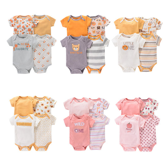 ☀️ All-Day Comfort – 4-Pack Summer Cotton Baby Rompers - Daily Cozy Closet