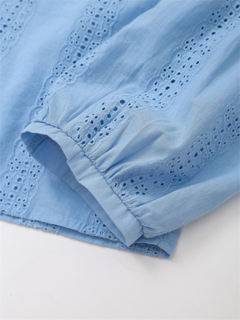 💙 Embroidered Elegance – Long Sleeve Button-Up Shirt - Daily Cozy Closet