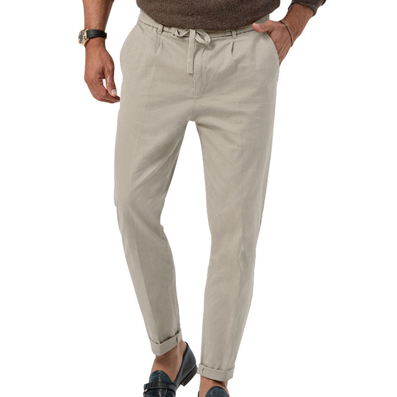 🧵 Effortless Meets Polished – Men’s Drawstring Straight-Leg Suit Pants