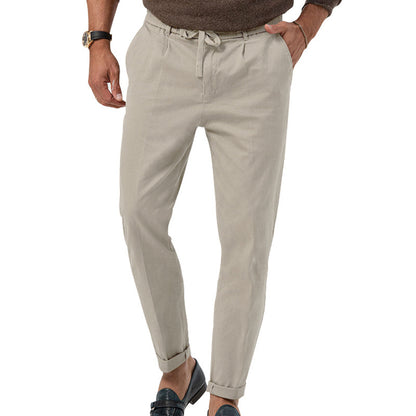 🧵 Effortless Meets Polished – Men’s Drawstring Straight-Leg Suit Pants