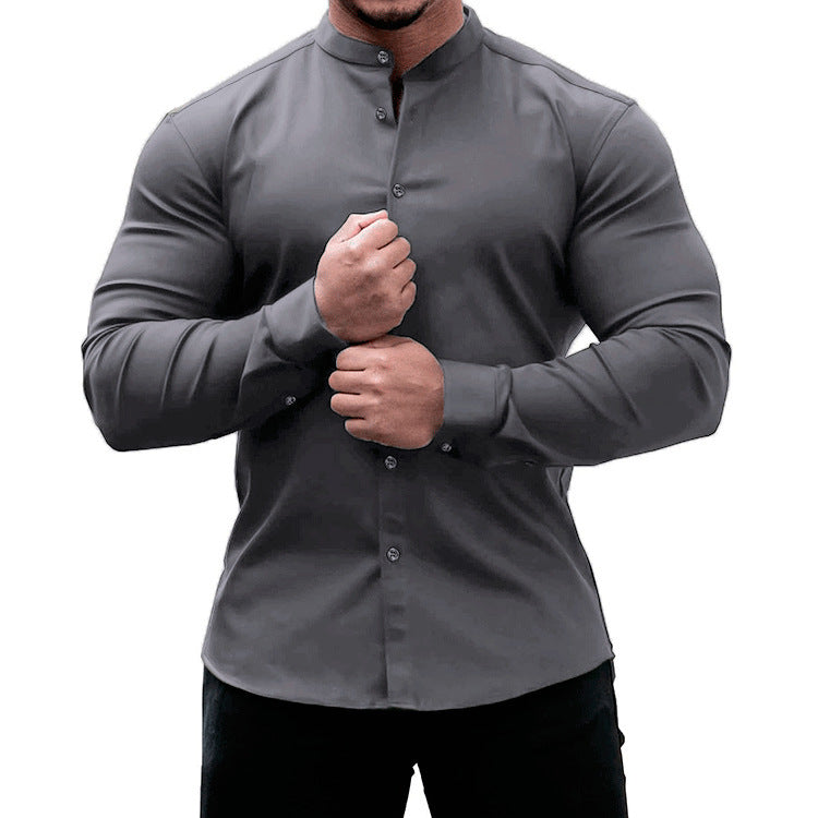 Long Sleeve Shirt Men Casual Button Down Slim Tops Solid Color Casual Mens Clothing - Daily Cozy Closet