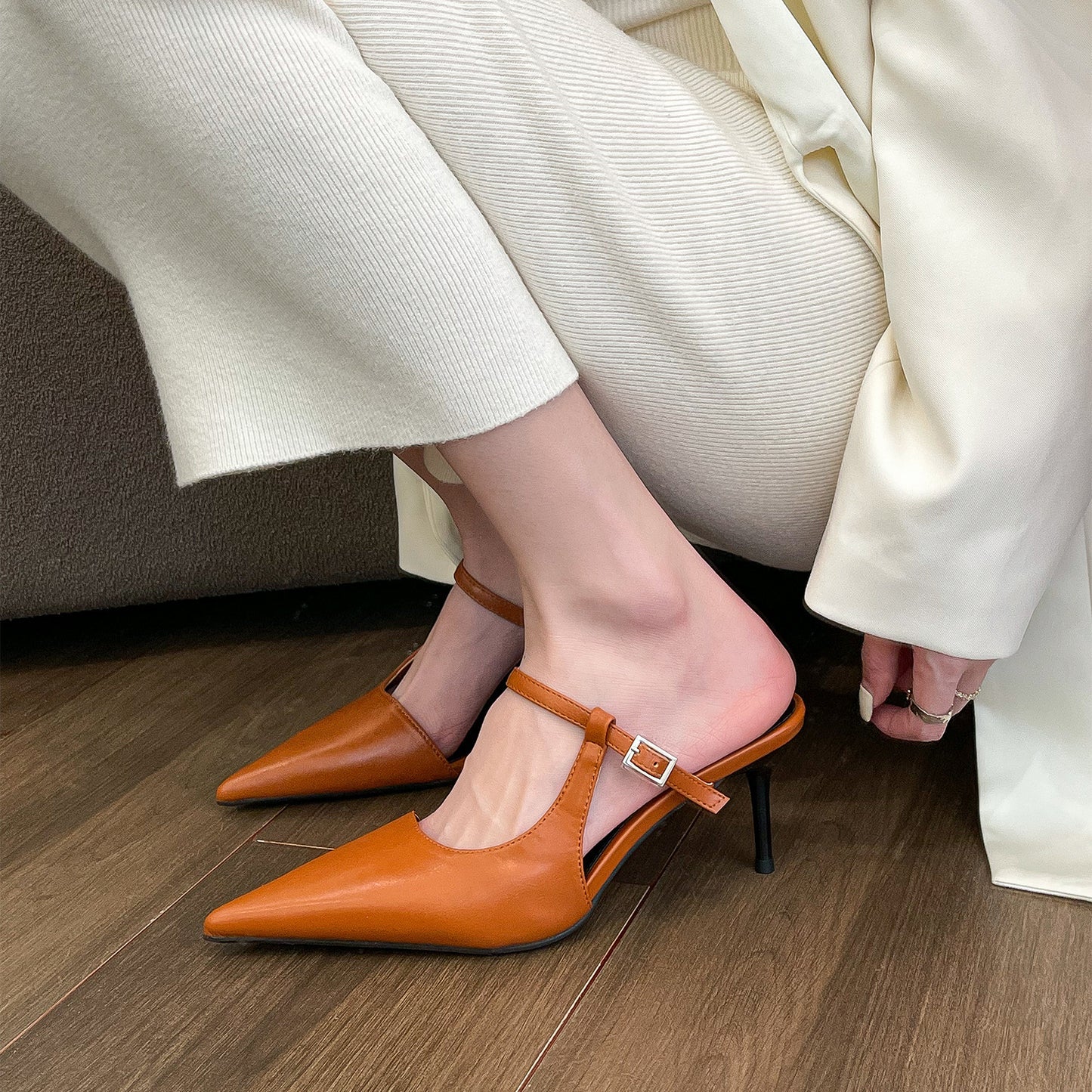 👠 Sleek & Chic – Women’s Pointed Toe High Heel Half Slippers with Ankle Strap - Daily Cozy Closet