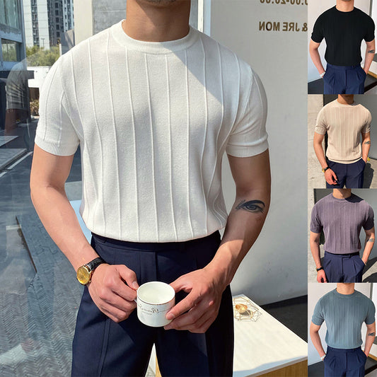 🧊 Lightweight Summer Style – Men's Knitted Short Sleeve Tee - Daily Cozy Closet