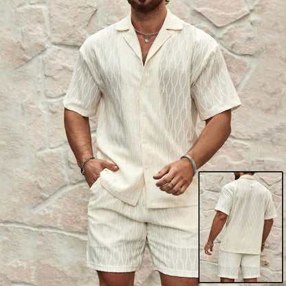 Men Tracksuits Summer Fashion Solid Loose Casual Two Pieces Lapel Button Shirt Shorts Beach Holiday All-match Outfits Male - Daily Cozy Closet